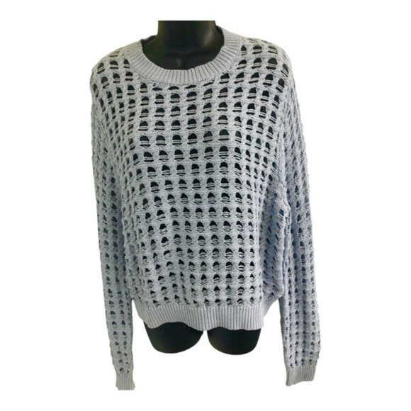 Sincerely Jules blue fishnet crochet mesh crew neck long sleeve sweater size XL - Picture 12 of 14